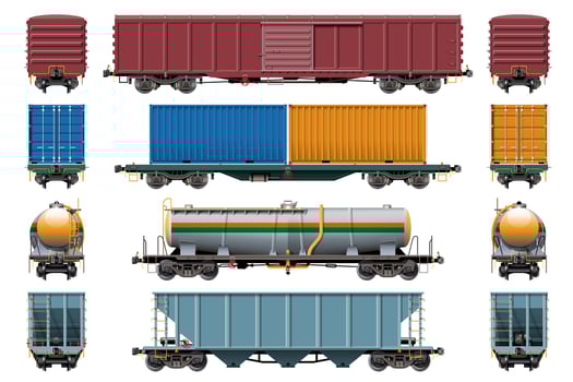 Various Freight Car, Train Cargo Wagons vector