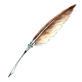 Watercolor an elegant feather pen old vintage. Template illustration of antique objects. Hand drawn isolated illustration for invitation and card, printing on packaging and textiles, making stickers png