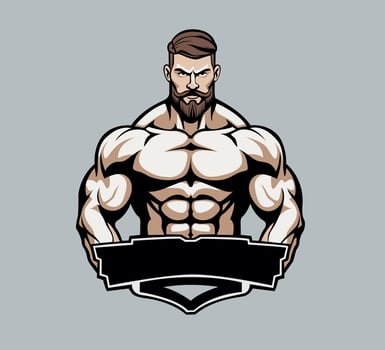 Muscle man fitness logo for gym manually created vector