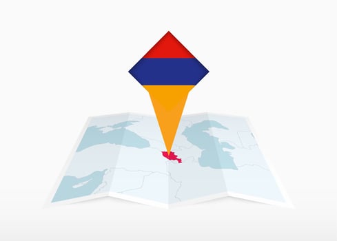 Armenia is depicted on a folded paper map and pinned location marker with flag of Armenia. vector