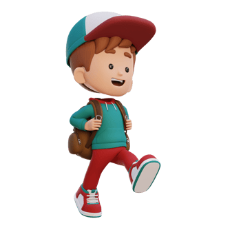 3D happy kid character walking go to school holding bag png