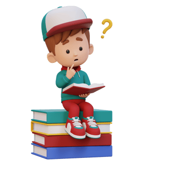 3D kid character get confused when reading a book png
