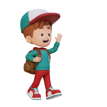 3D happy kid character walking and waving hand png