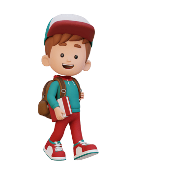 3D happy kid character walking go to school holding book png