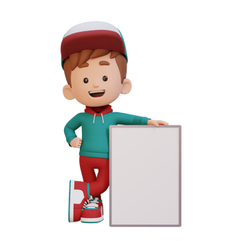 3D kid character holding a blank placard png