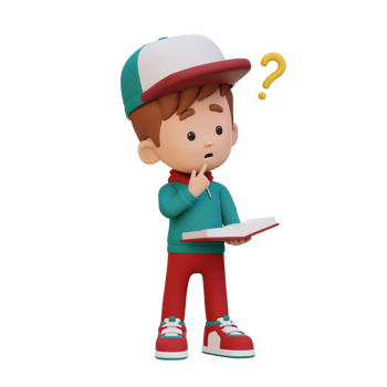 3D kid character get confused when reading a book png