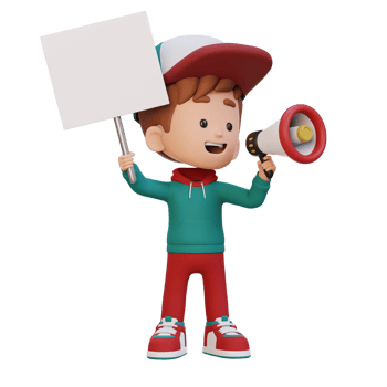3D kid character holding a blank placard png