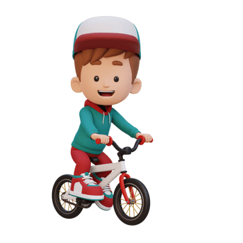 3D kid character ride bike go to school png