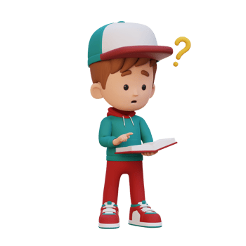 3D kid character get confused when reading a book png