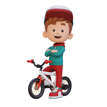3D kid character ride bike go to school png