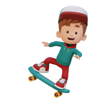 3D kid character ride skateboard png