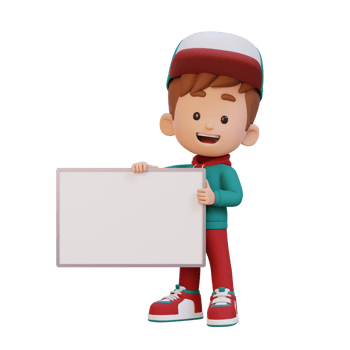 3D kid character holding a blank placard png
