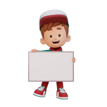 3D kid character holding a blank placard png