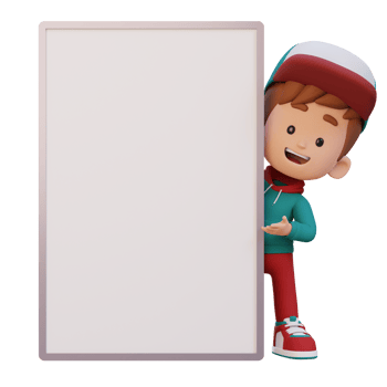 3D kid character holding a blank placard png