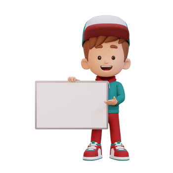 3D kid character holding a blank placard png