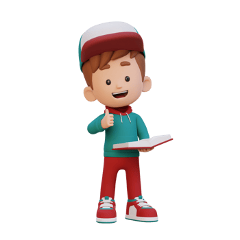 3D happy kid character reading book png