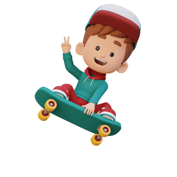 3D kid character ride skateboard png