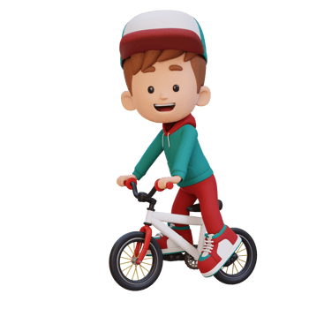 3D kid character ride bike go to school png