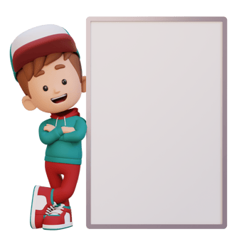 3D kid character holding a blank placard png