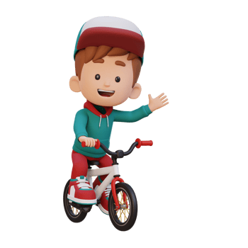 3D kid character ride bike go to school png