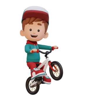 3D kid character ride bike go to school png