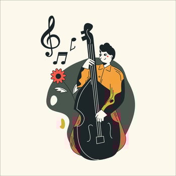 Vector illustration of a man playing the cello. Musician playing the cello.