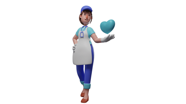 3D illustration. Romantic Girl 3D cartoon character. Young girl working as a waitress. Servant who carry out her work sincerely. Beautiful waitress with blue love in her hand. 3D cartoon character png