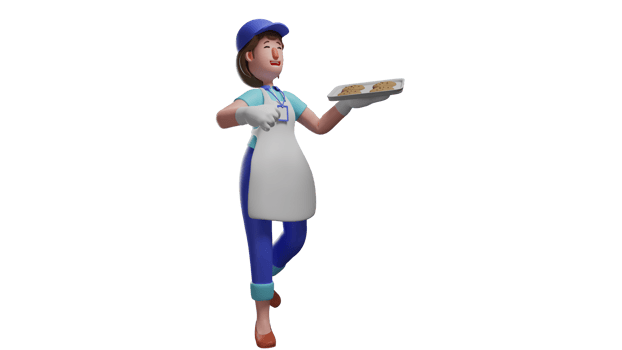 3D illustration. Baker 3D cartoon character. Cute baker who brings cookies. Young mother carrying a tray containing freshly baked cookies. Mother who works as a baker in her shop. 3D cartoon character png