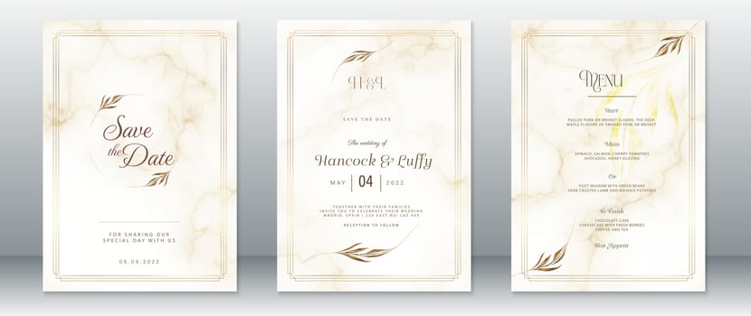 Wedding invitation card template marble design vector