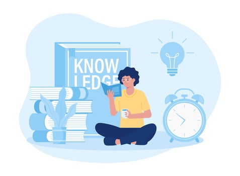 woman preparing for exam by reading book concept flat illustration vector