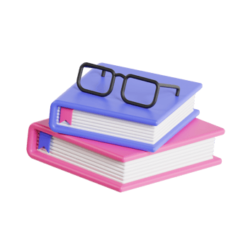 3d books and glasses with transparent background, library 3d icon set png