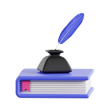 3d books and inkwell with transparent background, library 3d icon set png