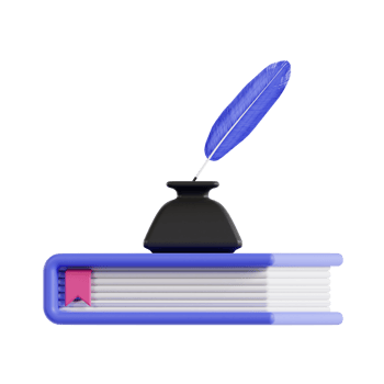 3d books and inkwell with transparent background, library 3d icon set png