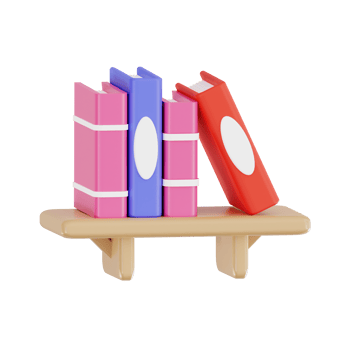 3d bookshelf with transparent background, library 3d icon set png