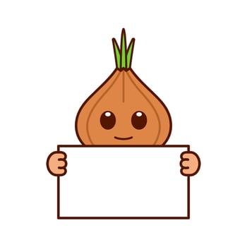 Cute Onion Character Holding a Blank Sign vector