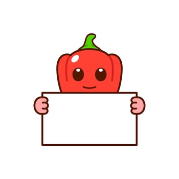 Cute Bell Pepper Character Holding a Blank Sign vector