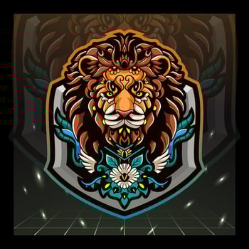 Lion head esport logo design. vector
