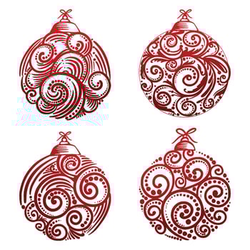 Elegant decorative floral christmas ball set design vector