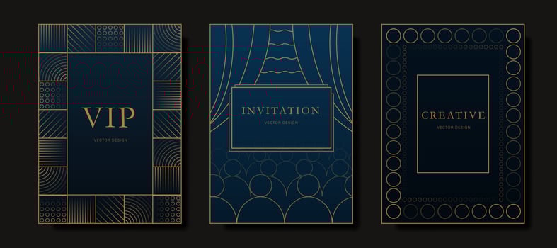 An elegant classic invitation card or postcard in an antique design with gold lines. Vector illustration.