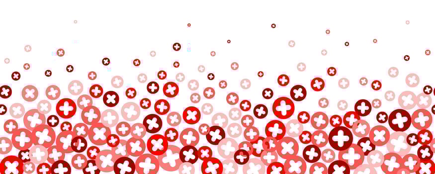 Medical cross and plus background. Abstract seamless red border for hospital healthcare and pharmacy. Geometrical shapes ornament. Vector wallpaper