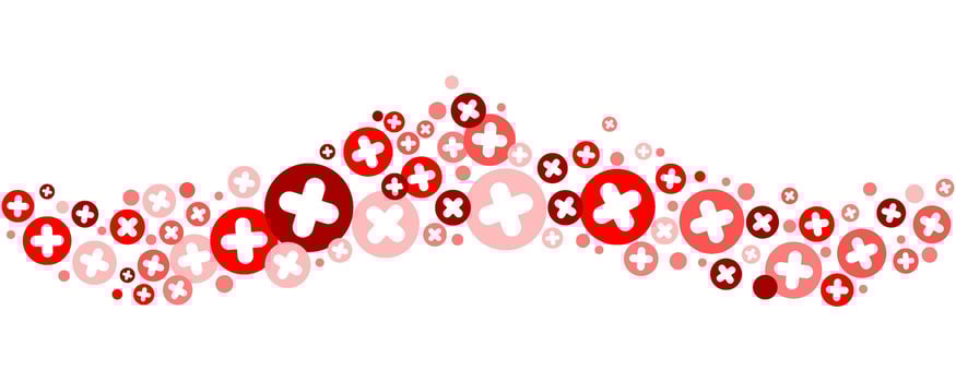 Medical cross and plus wavy background. Abstract seamless red border for hospital healthcare and pharmacy. Geometrical shapes ornament. Vector wallpaper