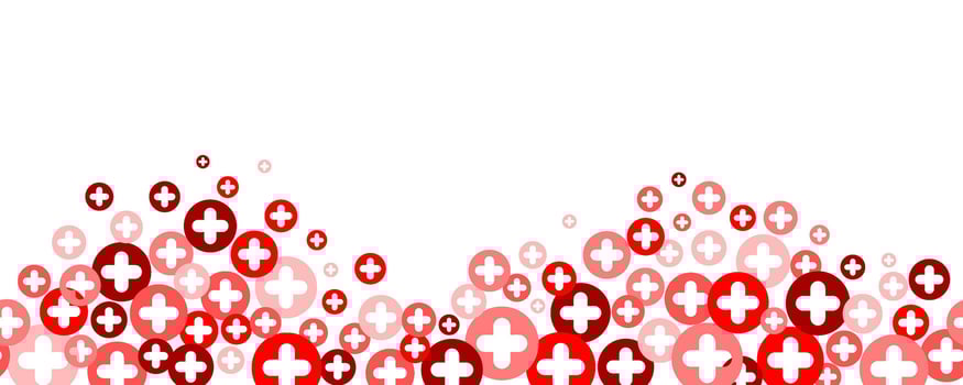 Medical cross and plus background. Abstract seamless red border for hospital healthcare and pharmacy. Geometrical shapes ornament. Vector wallpaper