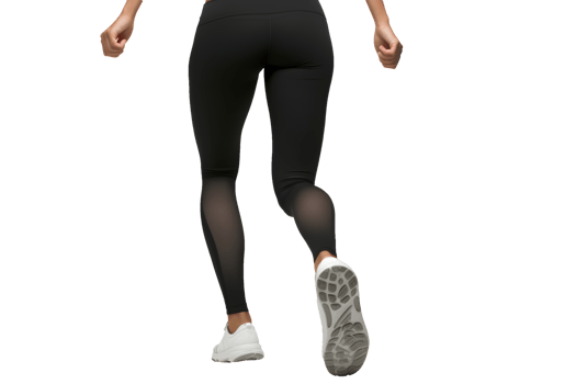 AI generated Photo of young girl's legs from behind doing exercises in black tight leggings. Without background png