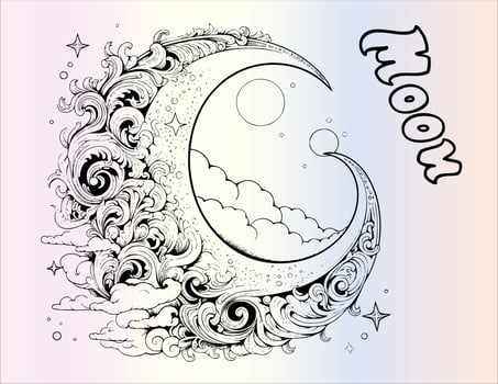 Crescent Moon Coloring Pages for Kids vector