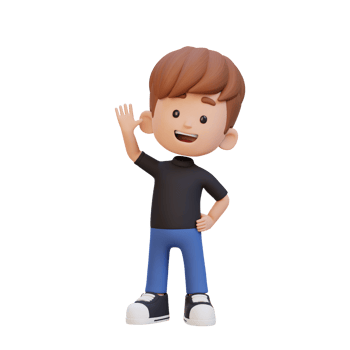 3D kid character waving hand with cute happy face png