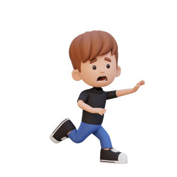3D cute boy scary run png