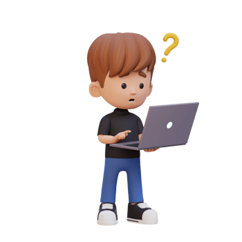 3D cute kid character confused on a laptop png