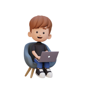 3D kid Character working on a Laptop png