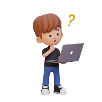 3D cute kid character confused on a laptop png