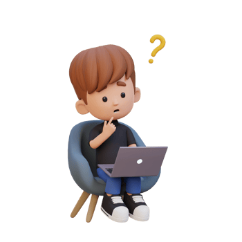 3D cute kid character confused on a laptop png